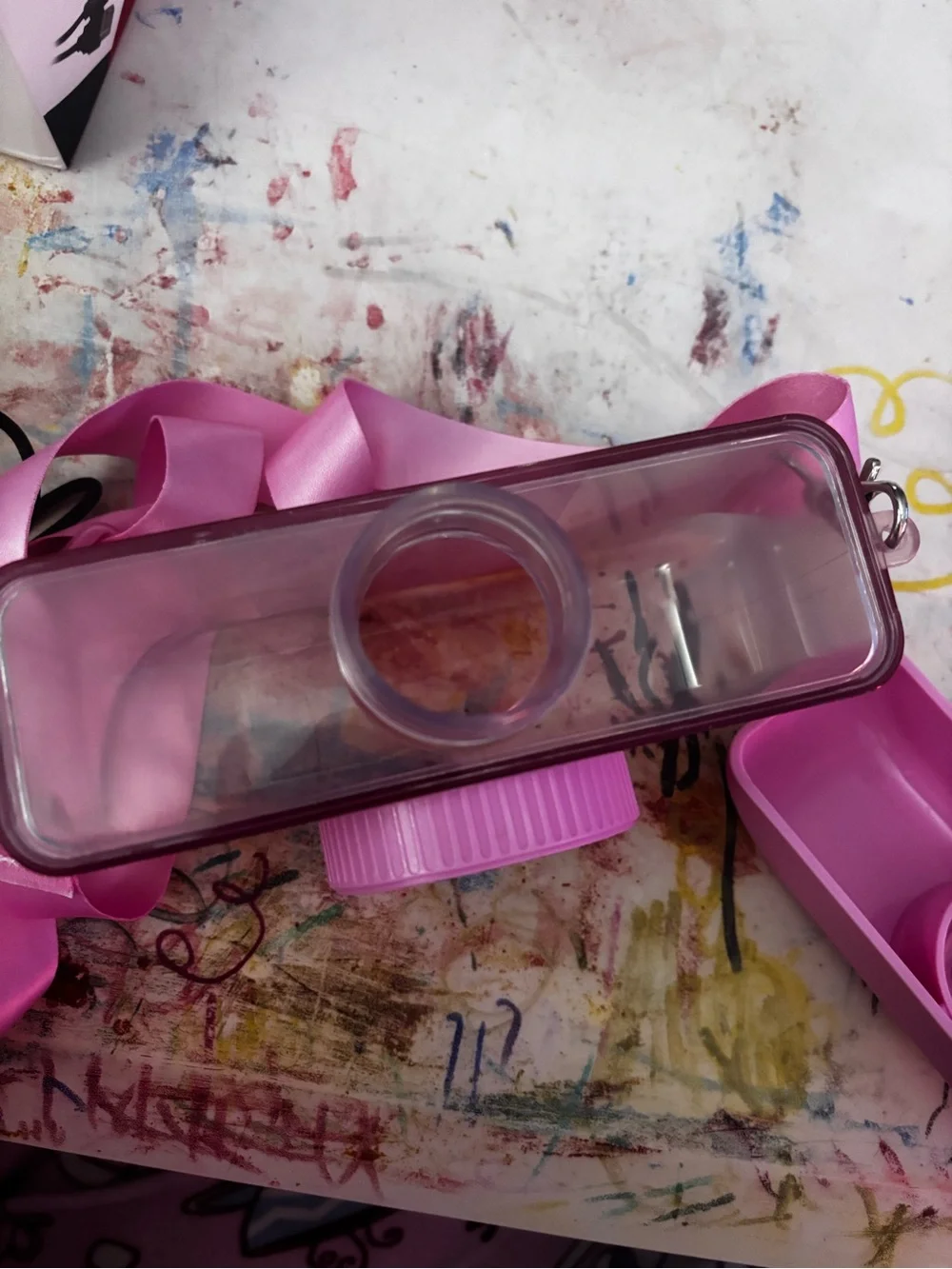 Pink Camera themed water bottle with Strap